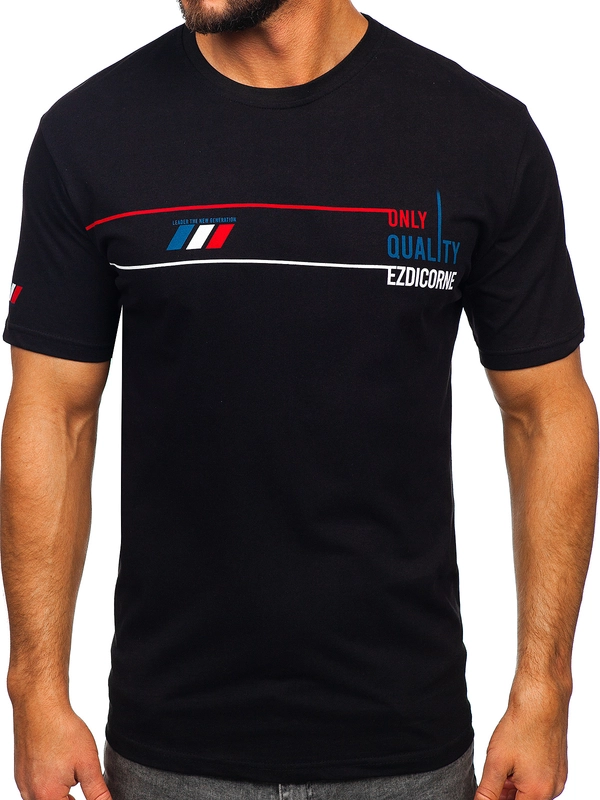 Herr Bomulls T-shirt med tryck Svart Bolf 14772