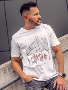 Herr Bomulls T-shirt med tryck Vit Bolf 14748A