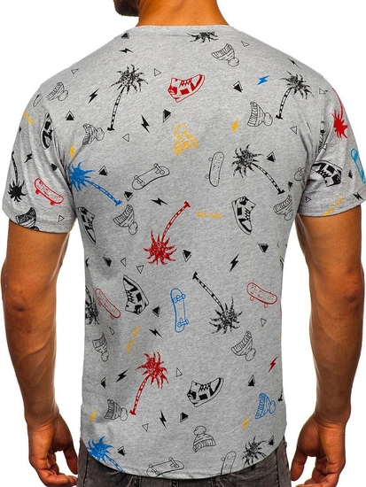 Herr Bomulls T-shirt med tryck Grå Bolf 1150