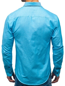 Herr Elegant Långärmad Skjorta Turkos Bolf 2759