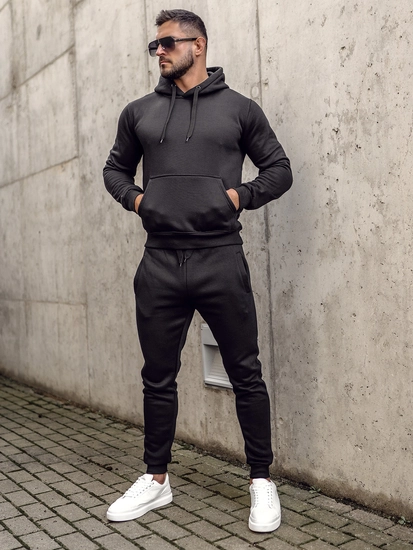 Herr 2-delad Träningsoverall med huva Svart Bolf C10381
