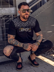 Herr Bomulls T-shirt med tryck Svart Bolf 14720A