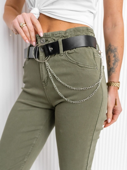 Dam High Waist Jeans med Bälte Kaki Bolf LA689