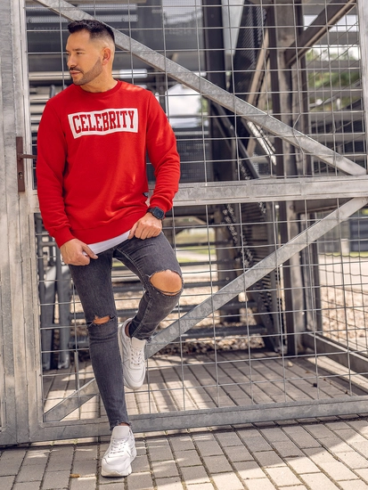 Herr Sweatshirt med tryck Röd Bolf 11115A