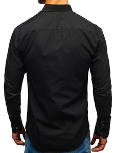 Herr Elegant Långärmad Skjorta Svart-Brun Bolf 4708