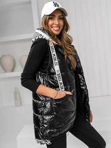 Dam Lång Quiltad Väst med huva Svart Bolf 16M9115