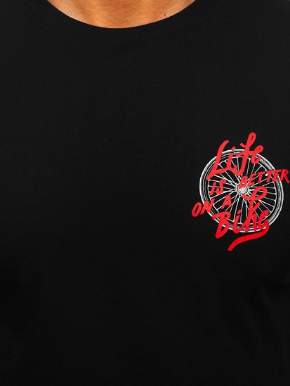 Herr Bomulls T-shirt med tryck Svart Bolf MPO3555