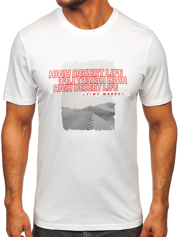 Herr Bomulls T-shirt med tryck Vit Bolf MPO3465