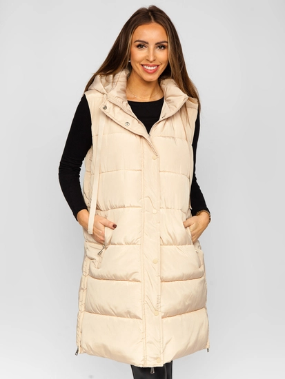 Dam Lång Quiltad Oversize Väst Beige Bolf 81276