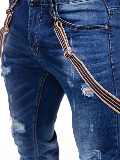 Herr Jeans Slim Fit med hängslen Marinblå Bolf KS2056