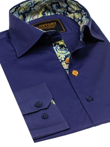 Herr Elegant Långärmad Skjorta Marinblå Bolf 9983