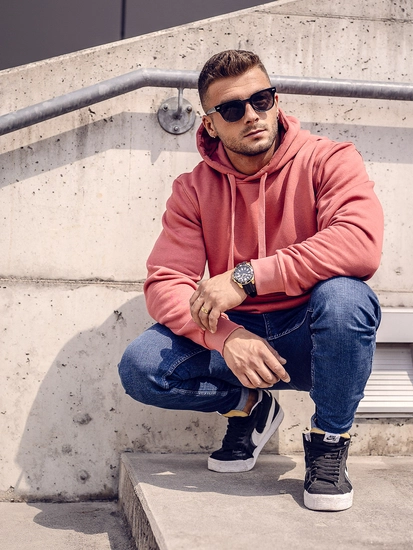 Herr Huvtröja med känguruficka Laxfärgad Bolf 1004