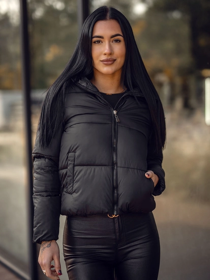 Dam Vändbar Quiltad Vinterjacka med huva Svart Bolf 5M3237