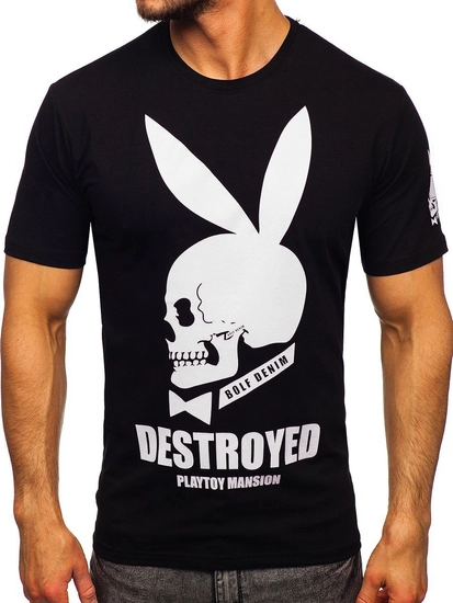 Herr T-shirt med tryck Svart Bolf 192368