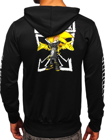 Herr Huvtröja med tryck Svart Bolf HM611