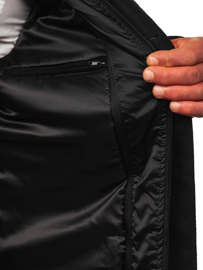 Čierny jednoradový pánsky kabát s dodatočným, odopínateľným stojačikovým golierom 8802