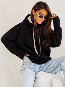 Dam Varm Huvtröja med känguruficka Svart Bolf 82131