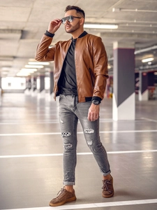 Herr Skinnjacka Bomber Brun Bolf 6803B