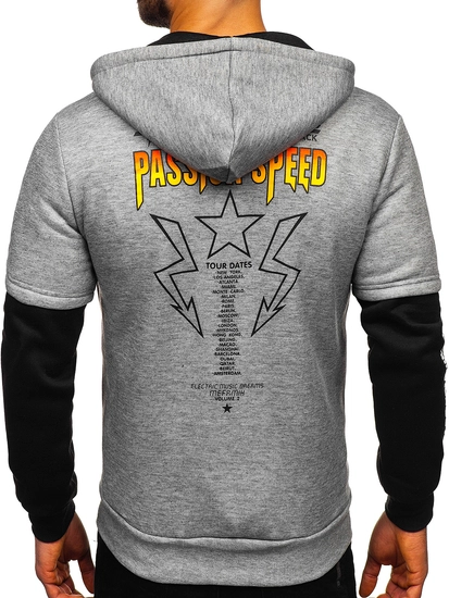 Herr Huvtröja med tryck och känguruficka Grå Bolf HY611