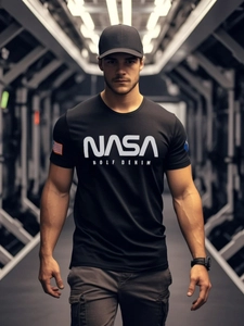 Herr BomullsT-shirt med tryck Svart Bolf 14401