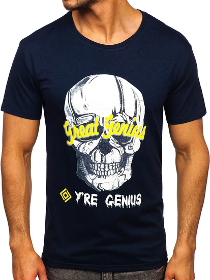 Herr T-shirt med tryck Marinblå Y70012