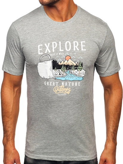 Herr Bomulls T-shirt med tryck Grå Bolf MPO3485