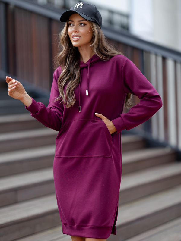 Dam sportig klänning med huva smör Vinröd Bolf 523