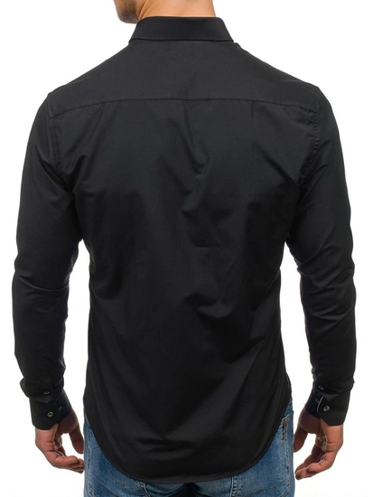 Herr Elegant Långärmad Skjorta Svart Bolf 7722