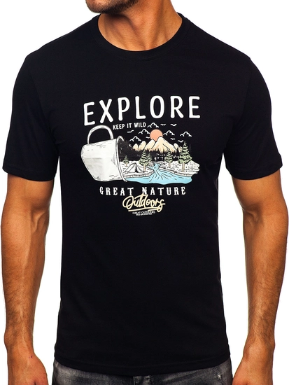 Herr Bomulls T-shirt med tryck Svart Bolf MPO3485