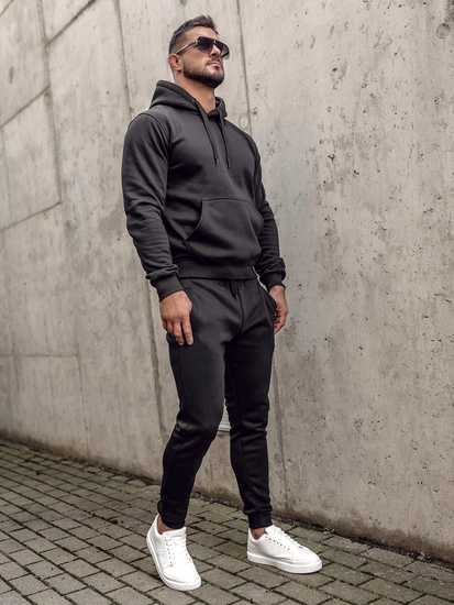 Herr 2-delad Träningsoverall med huva Svart Bolf C10381