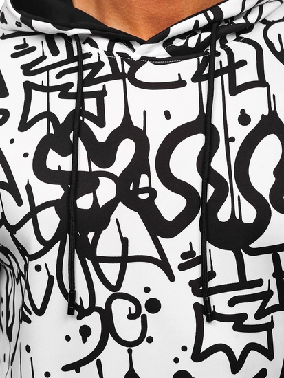 Herr Huvtröja med tryck och känguruficka Svart-Vit Bolf 8B1151