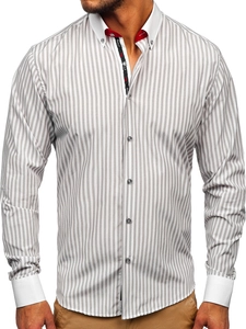 Herr Randig Långärmad Skjorta Grå Bolf 20727