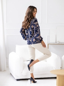 Dam Långärmad Blus med tema Marinblå Bolf 8207A