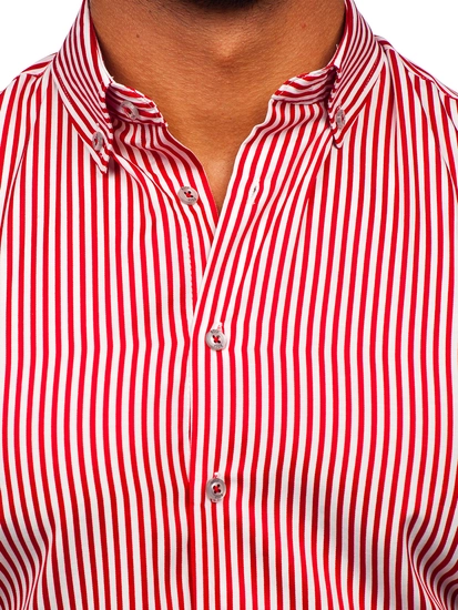 Herr Randiga Långärmad Skjorta Röd Bolf 22731