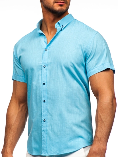 Herr Kortärmad Skjorta Turkos Bolf 20501