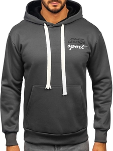 Herr Huvtröja med tryck och känguruficka Grafitgrå Bolf M280