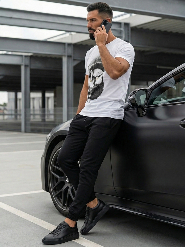 Herr Bomulls T-shirt med tryck Vit Bolf 142175A