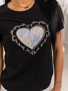 Dam T-shirt med tryck Svart Bolf 95T2510