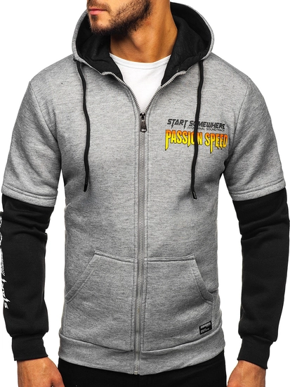 Herr Huvtröja med tryck och känguruficka Grå Bolf HY611