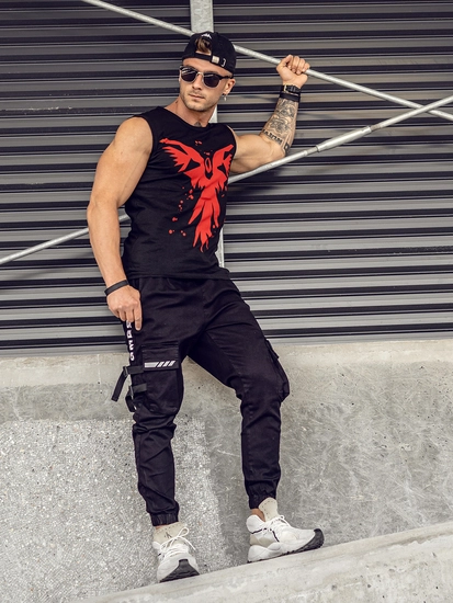 Herr Linne med tryck Svart Bolf 14804A