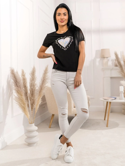 Dam T-shirt med tryck Svart Bolf 95T2510