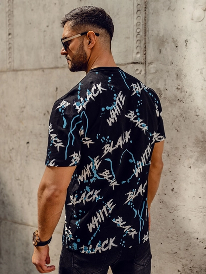 Herr T-shirt med tryck Svart-Blå Bolf 14939A