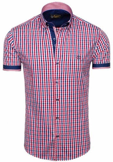Herr Kortärmad Rutig Skjorta Röd Bolf 4510