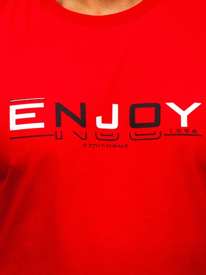 Herr Bomulls T-shirt med tryck Röd Bolf 14739