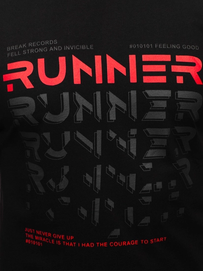 Herr T-shirt med tryck Svart Bolf 14336