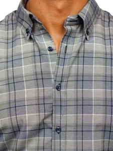 Herr Rutig Långärmad Skjorta Grön Bolf 22748