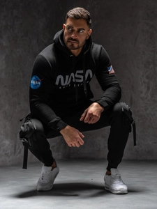 Herr Huvtröja med tryck och känguruficka Svart Bolf 146956B