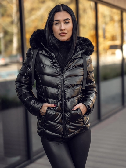 Dam Quiltad Vinterjacka med huva Svart Bolf 5M3138A