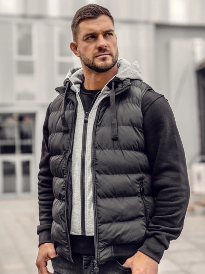 Herr Quiltad Väst med huva Svart Bolf 5M751A