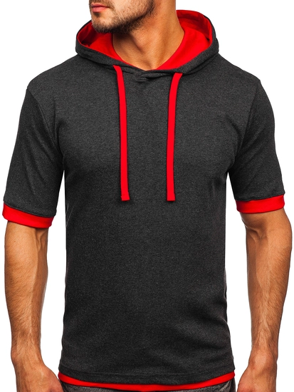 Herr Basic T-shirt med huva Antracitgrå-Röd Bolf 08-1